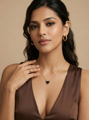 Black Heart Pendant Necklace in Gold Alloy