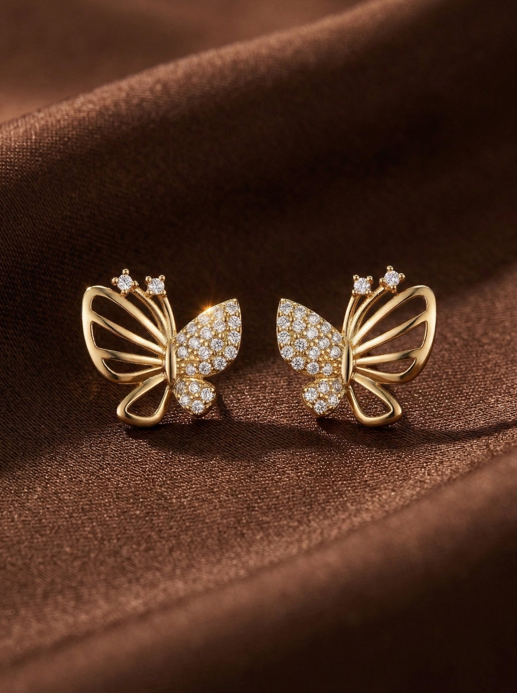 Gold Butterfly Earrings – Elegant Metallic Tone with Crystal Sparkle