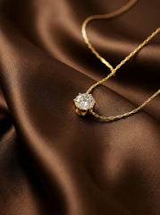 Gold 18K Plated Stainless Steel Single Diamond Pendant Necklace