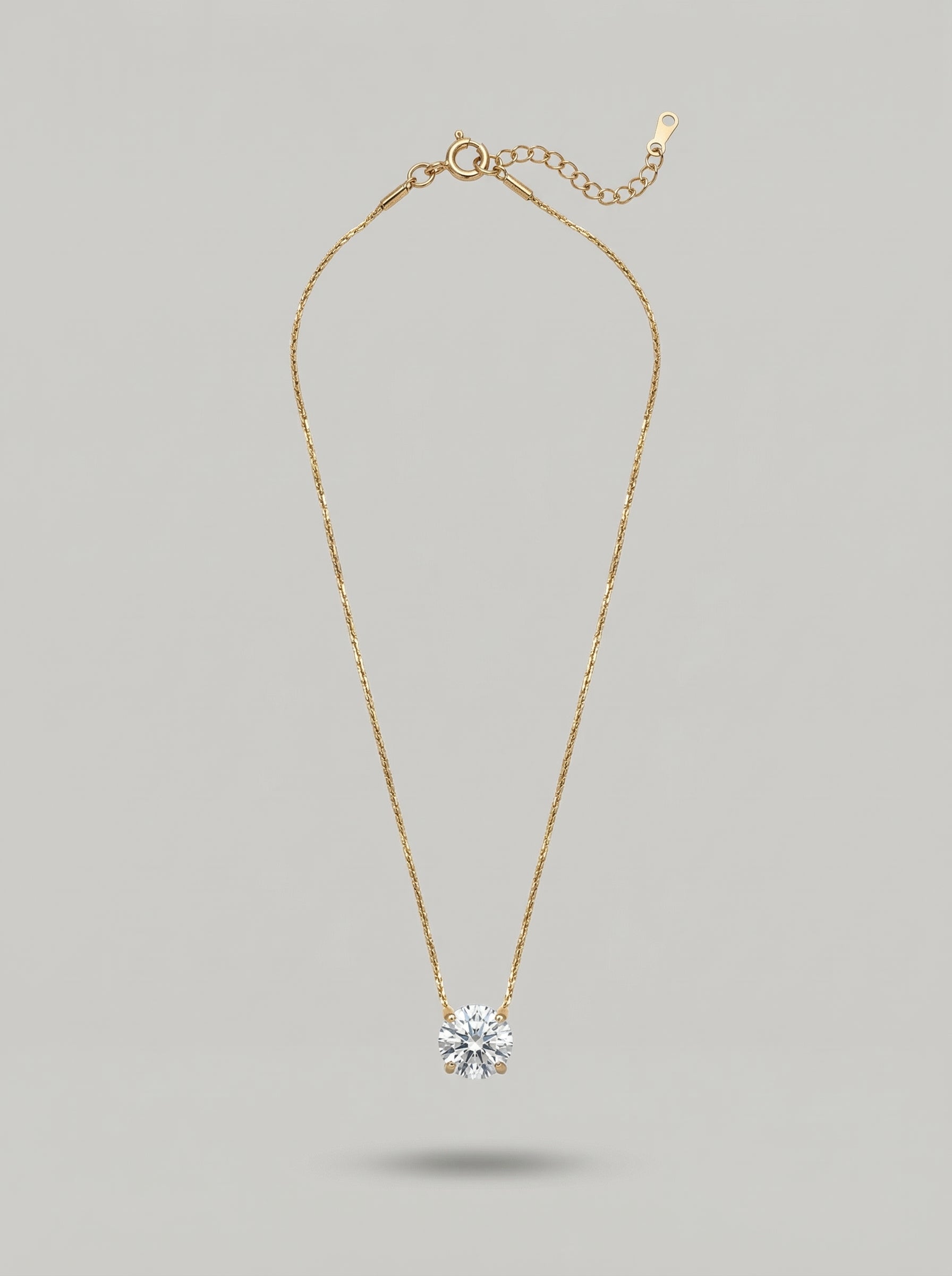 Gold 18K Plated Stainless Steel Single Diamond Pendant Necklace