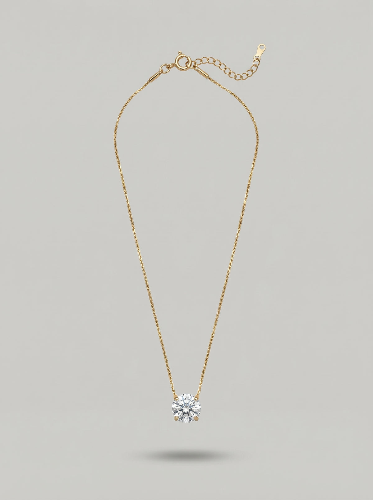 Gold 18K Plated Stainless Steel Single Diamond Pendant Necklace