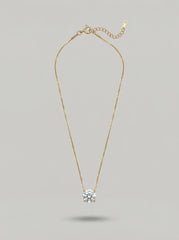 Gold 18K Plated Stainless Steel Single Diamond Pendant Necklace