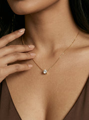 Gold 18K Plated Stainless Steel Single Diamond Pendant Necklace