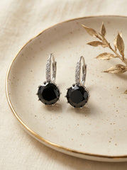Black Copper Zircon Round Inlay Dangle Earrings