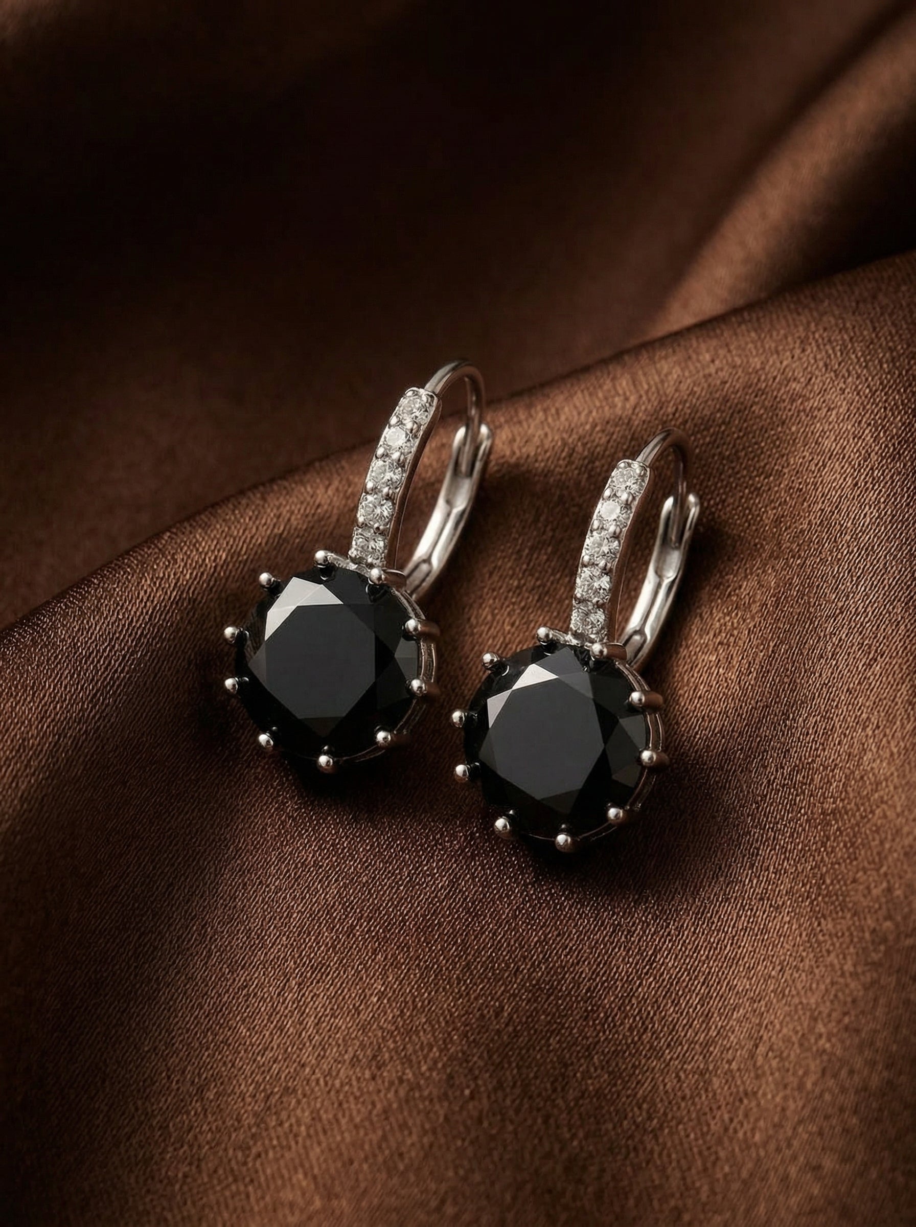 Black Copper Zircon Round Inlay Dangle Earrings