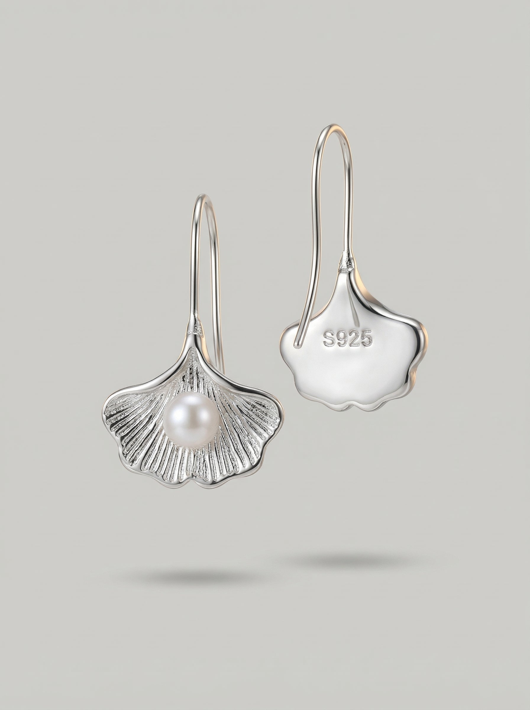 925 Sterling Silver Needle Pearl Shell Drop Earrings – Minimal Elegant Fish Hook Dangle Earrings for Women