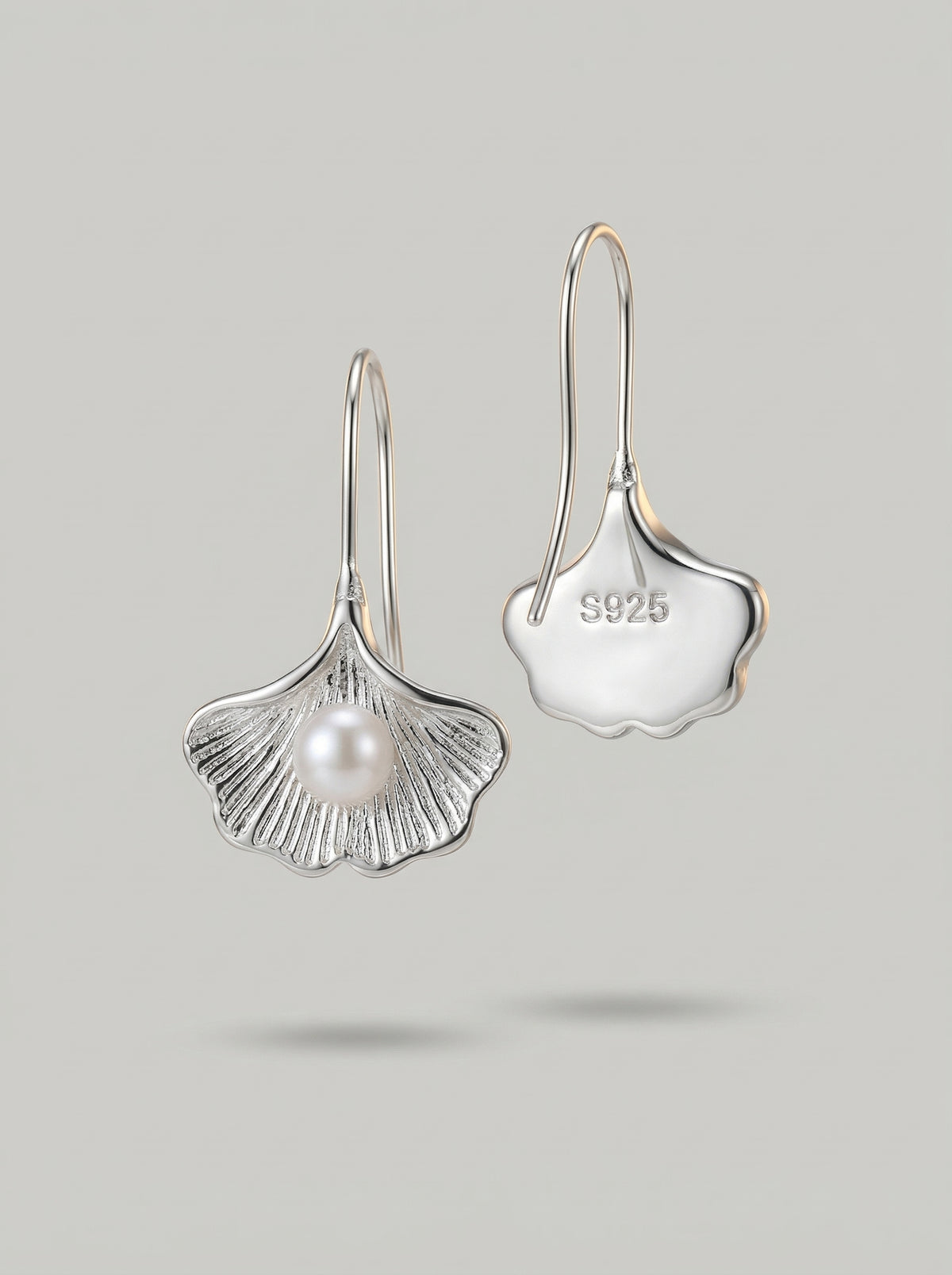 925 Sterling Silver Needle Pearl Shell Drop Earrings – Minimal Elegant Fish Hook Dangle Earrings for Women