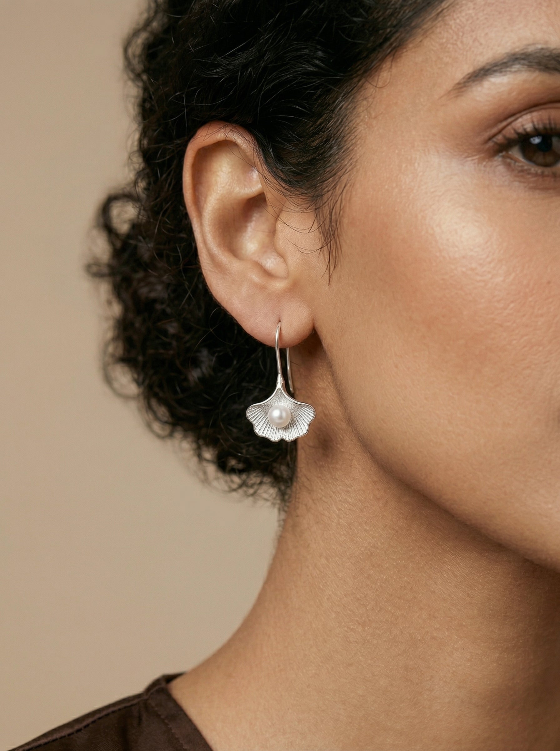 925 Sterling Silver Needle Pearl Shell Drop Earrings – Minimal Elegant Fish Hook Dangle Earrings for Women