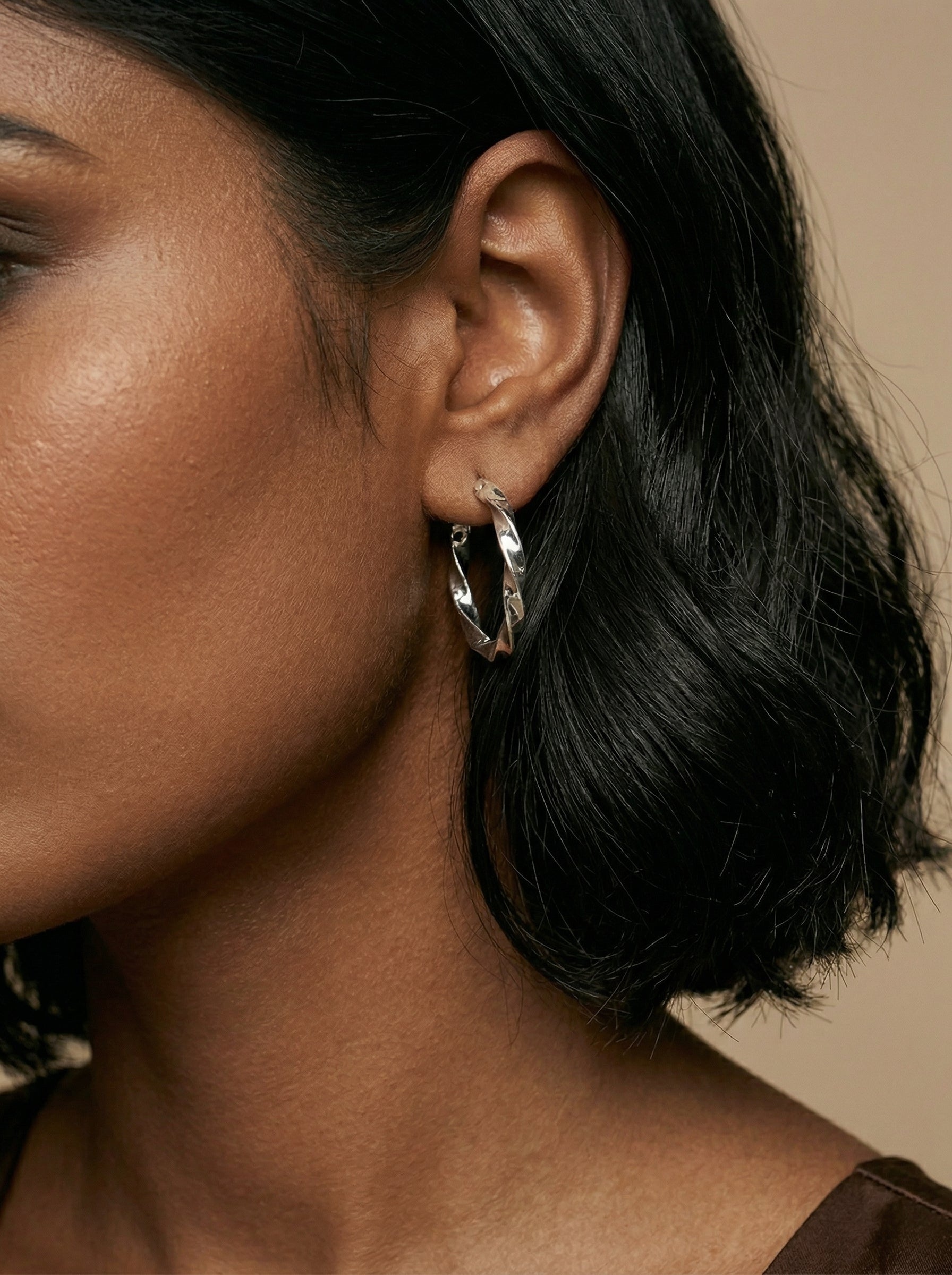 Textured Silver Hoop Earrings – Minimal Twisted Alloy Hoops with 925 Sterling Silver Needle for Women