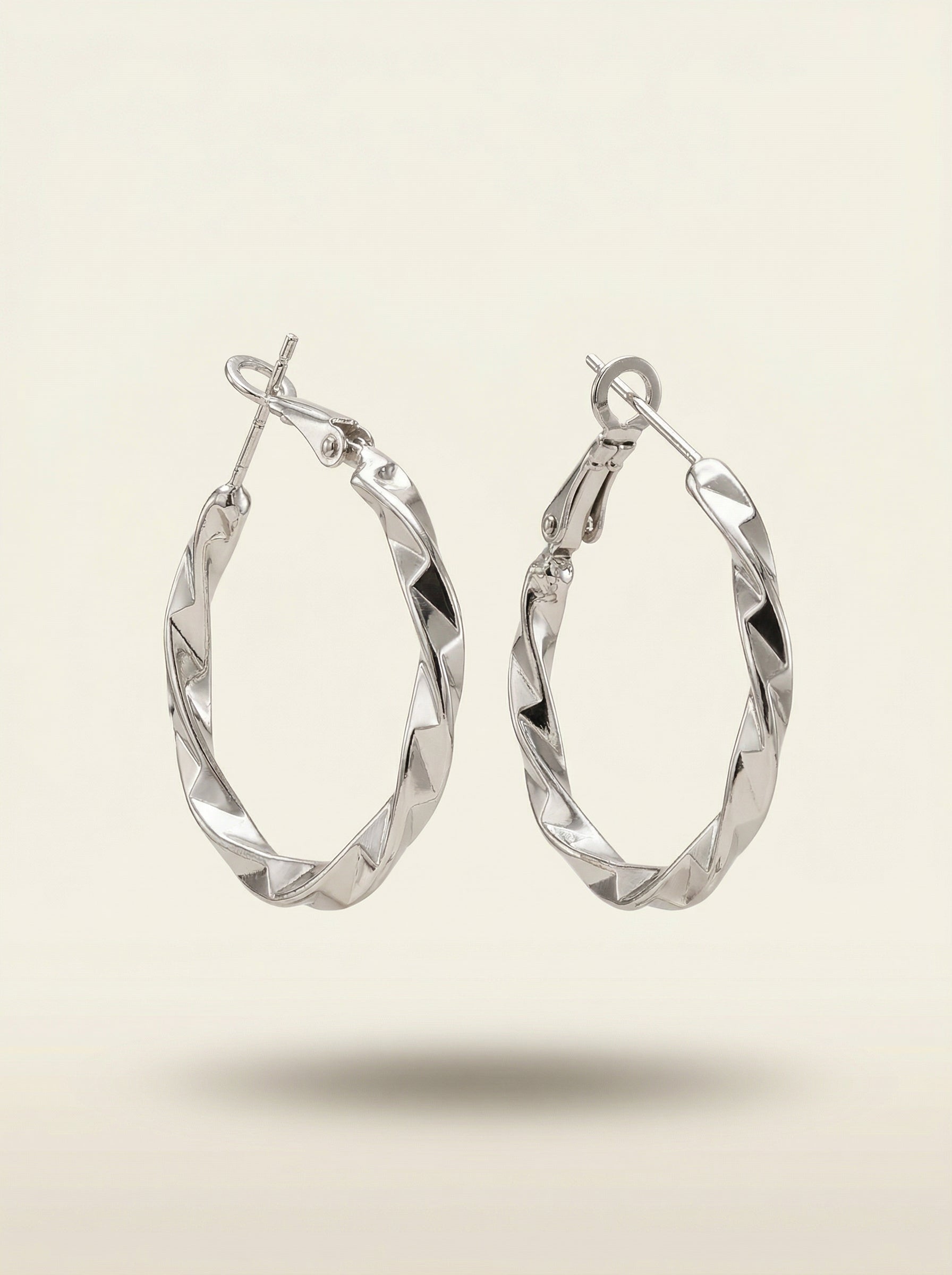 Textured Silver Hoop Earrings – Minimal Twisted Alloy Hoops with 925 Sterling Silver Needle for Women