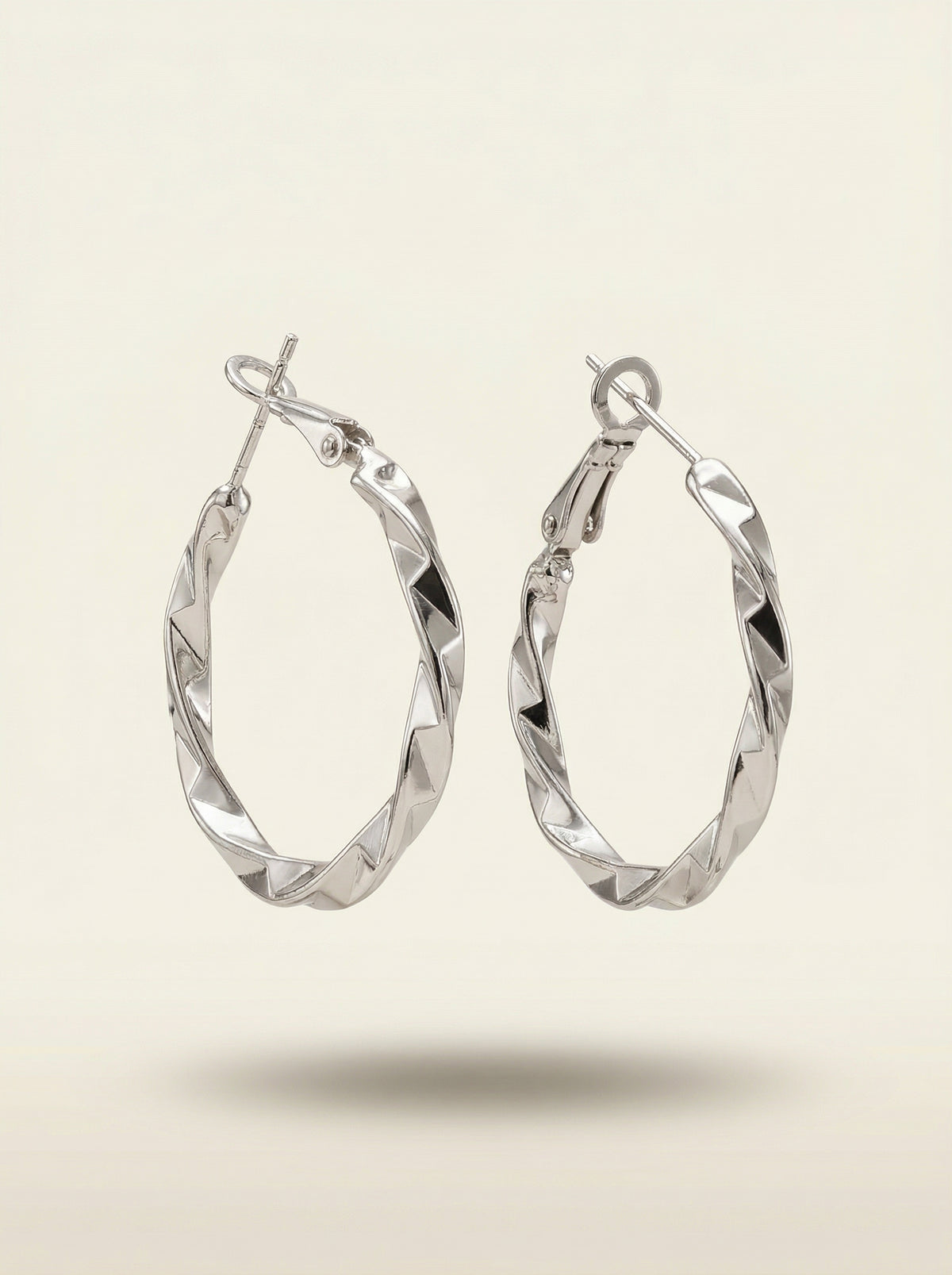 Textured Silver Hoop Earrings – Minimal Twisted Alloy Hoops with 925 Sterling Silver Needle for Women