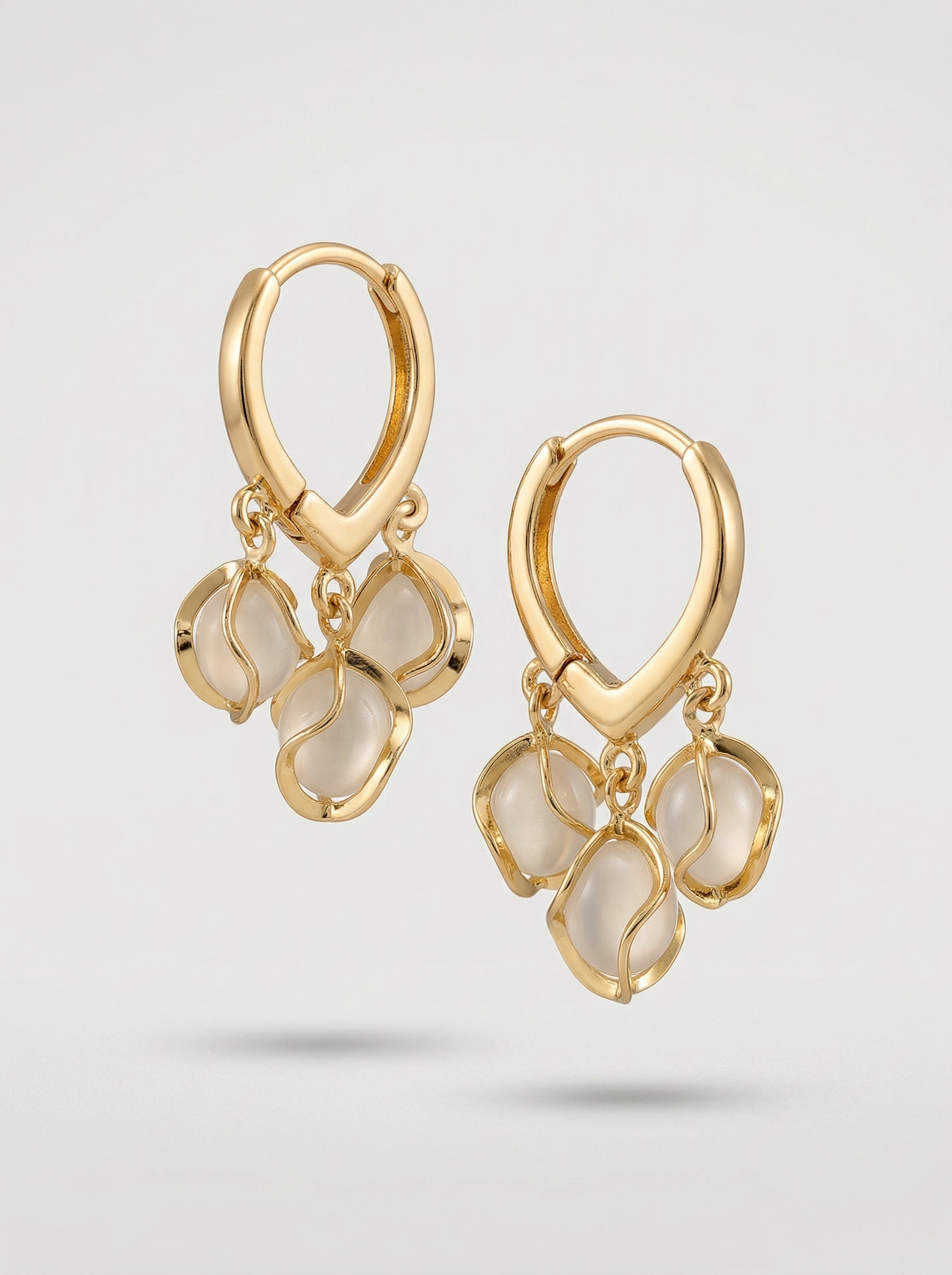 Gold Charm Hoop Earrings with White Stone Drops – Minimal Elegant Dangle Earrings for Women