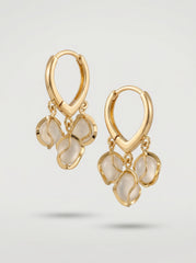 Gold Charm Hoop Earrings with White Stone Drops – Minimal Elegant Dangle Earrings for Women