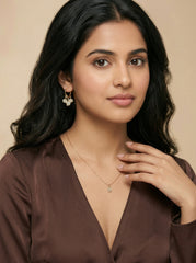 Gold Charm Hoop Earrings with White Stone Drops – Minimal Elegant Dangle Earrings for Women