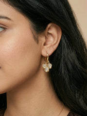 Gold Charm Hoop Earrings with White Stone Drops – Minimal Elegant Dangle Earrings for Women