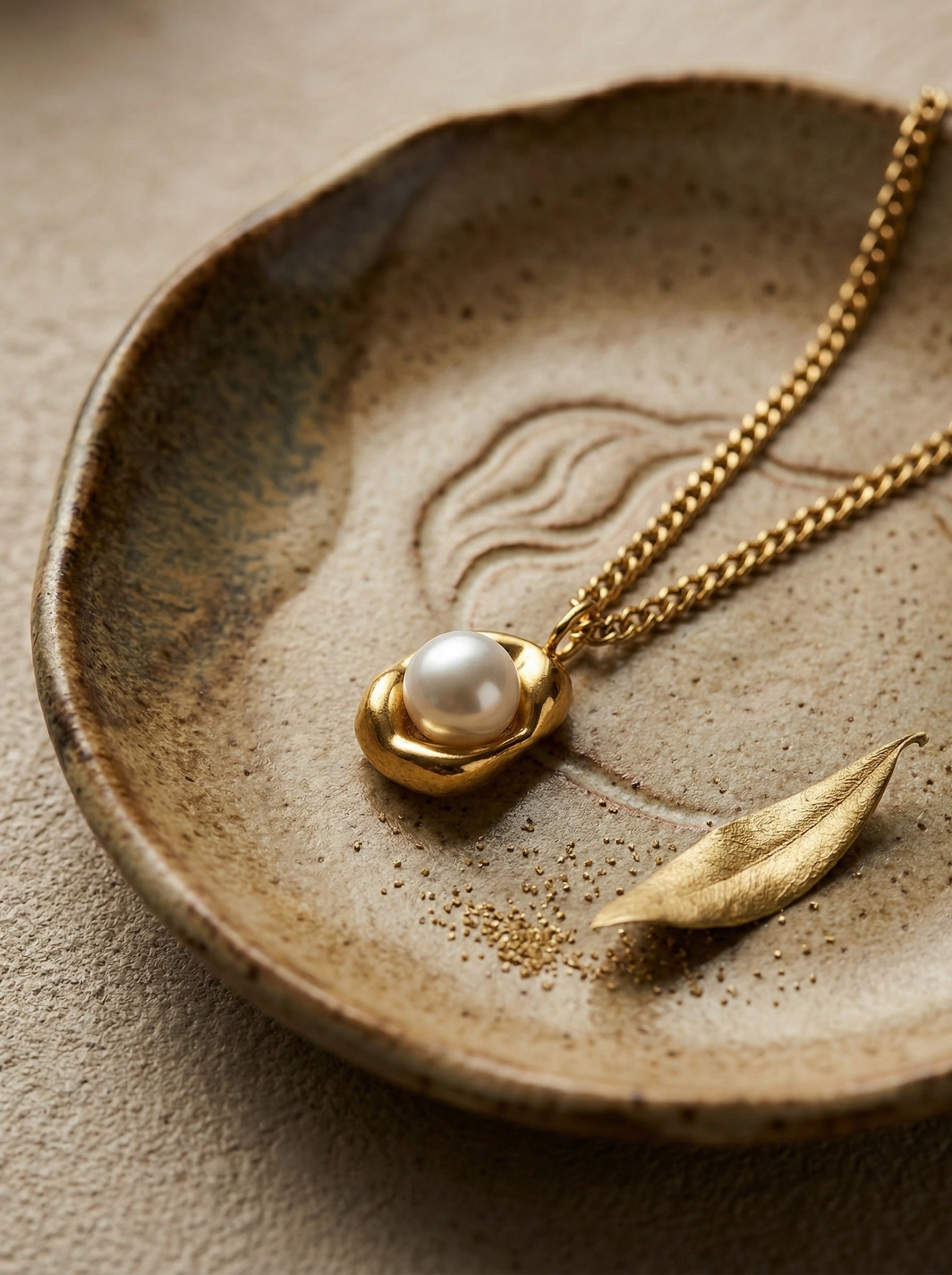 Gold Pearl Necklace in Gold Plated Stainless Steel