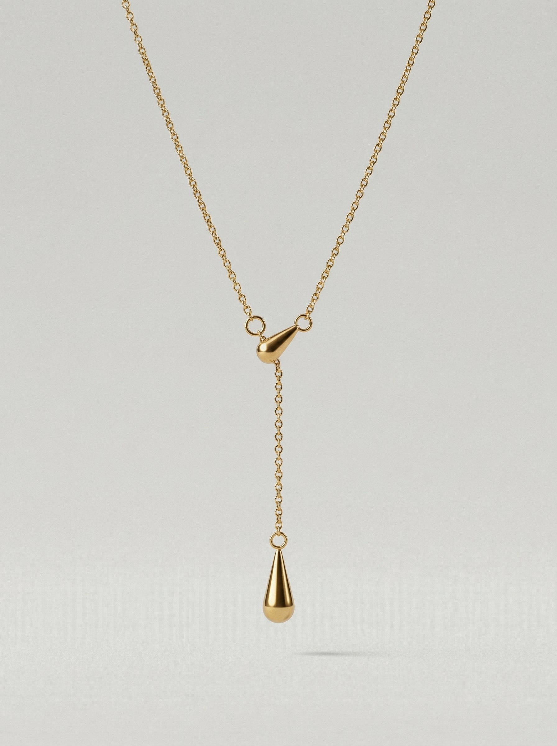 Gold Water Drop Tassel Necklace Titanium Steel PVD Coated