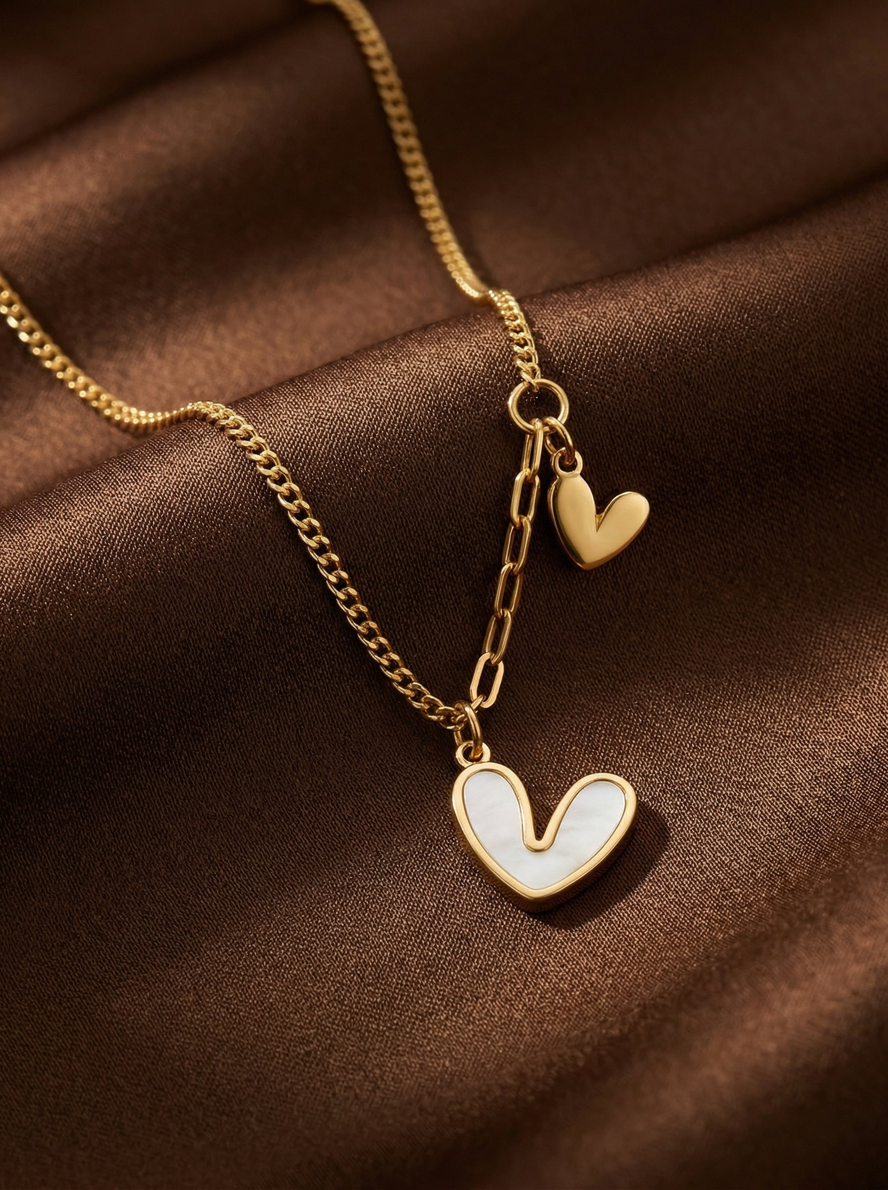 Gold Plated Titanium Steel Large & Small Heart Necklace