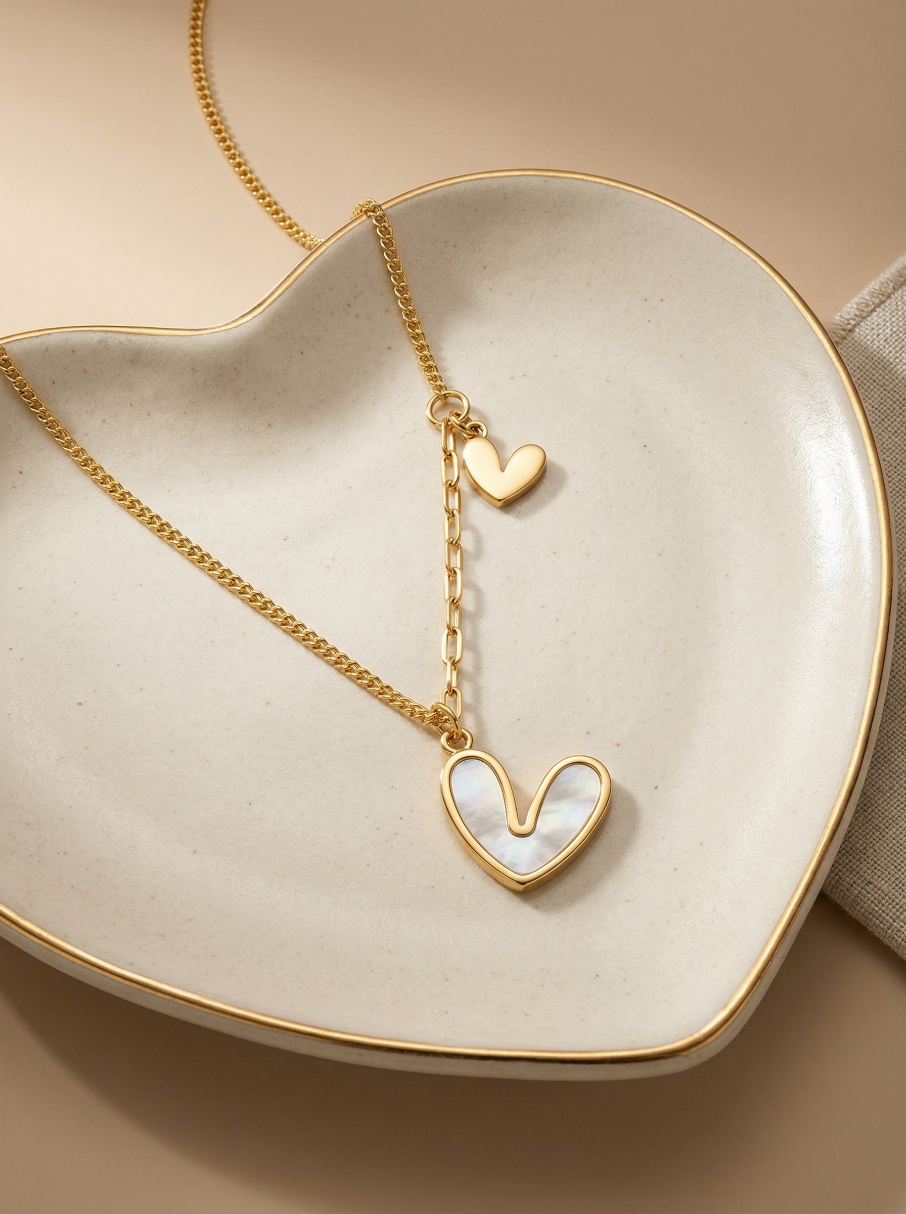 Gold Plated Titanium Steel Large & Small Heart Necklace