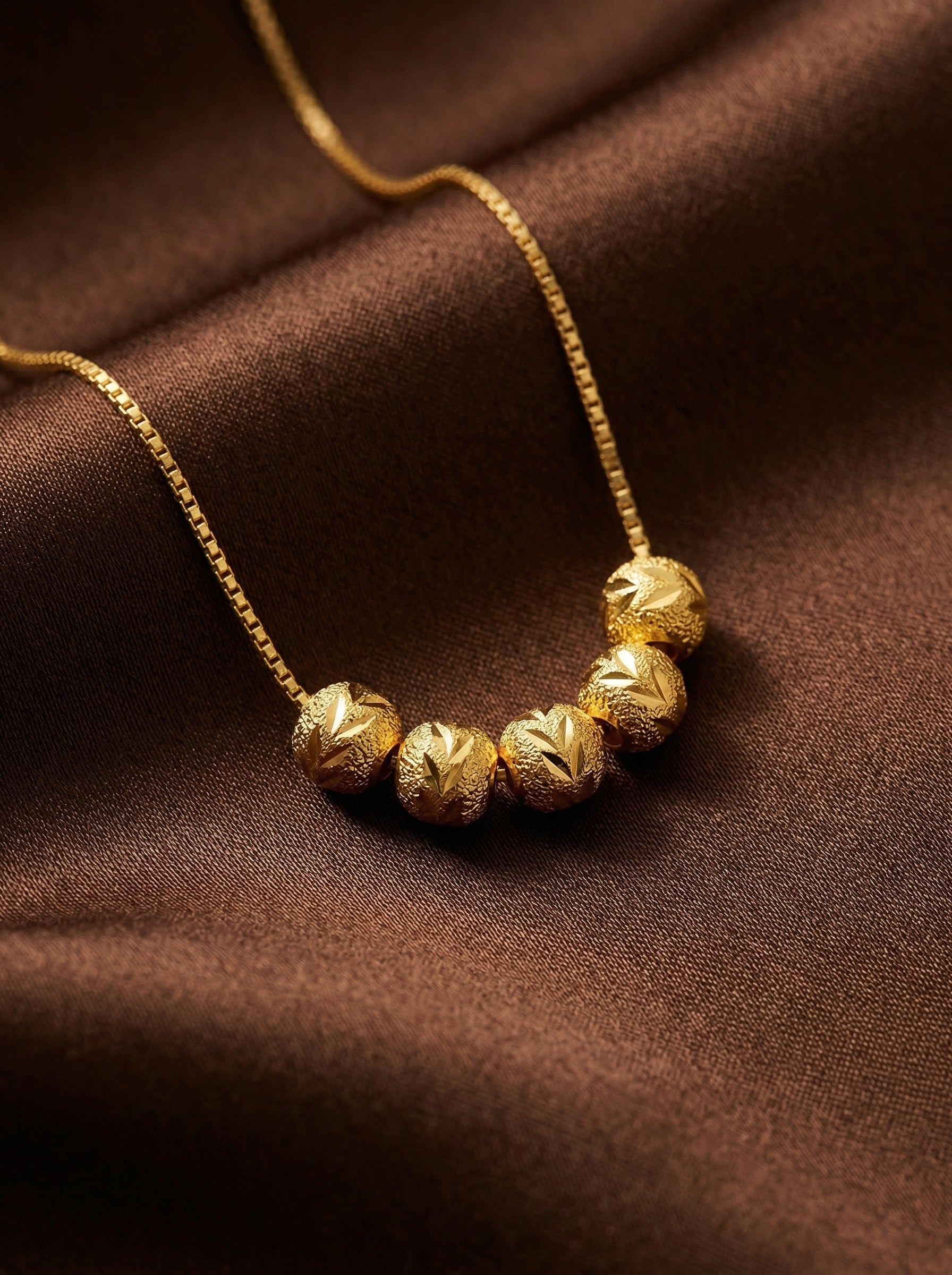 Gold Five Blessing Lucky Beads Necklace - Alloy Titanium Steel Box Chain