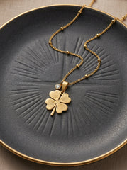 18K Gold Plated Four-Leaf Clover Necklace in Stainless Steel
