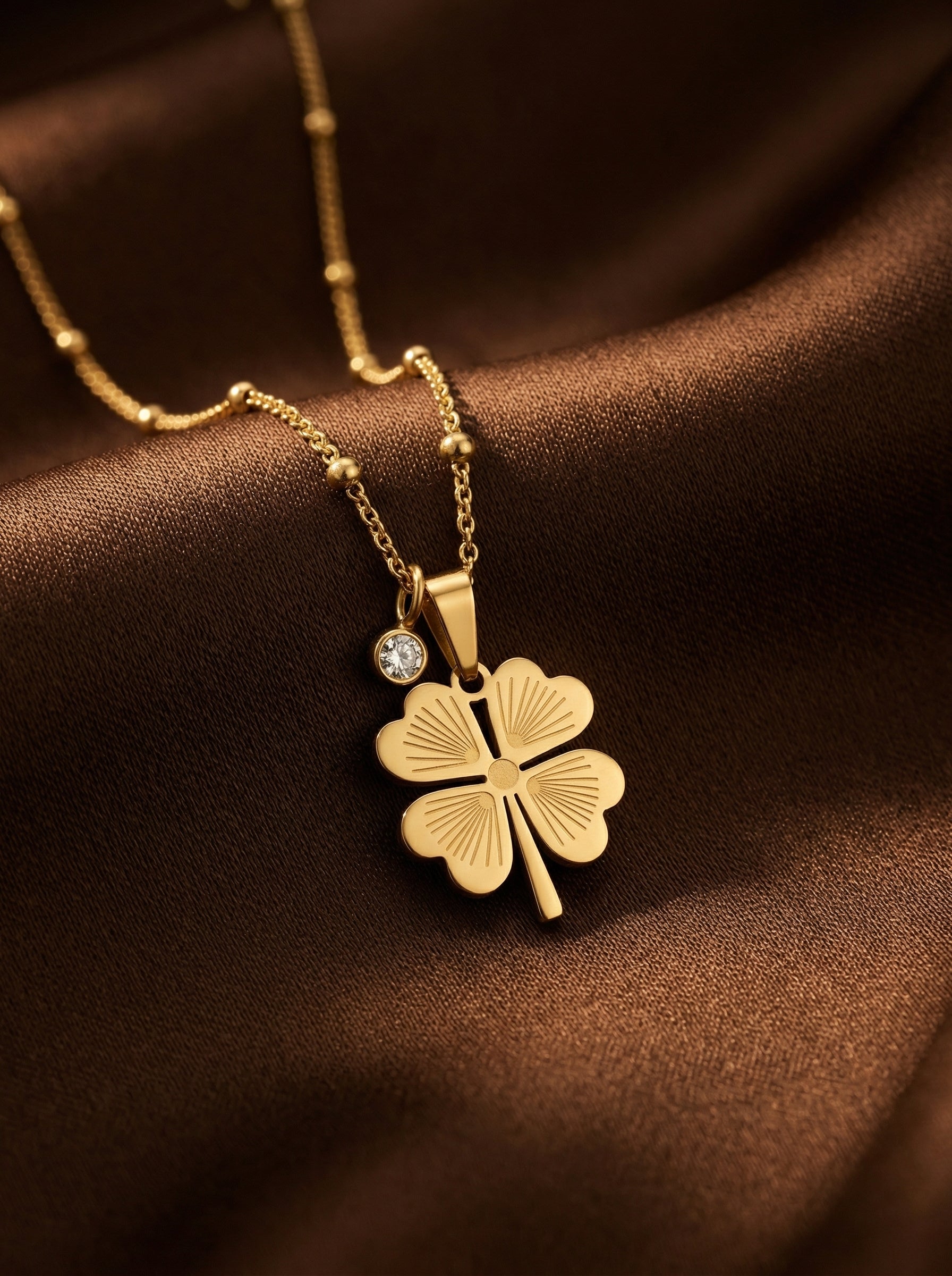 18K Gold Plated Four-Leaf Clover Necklace in Stainless Steel