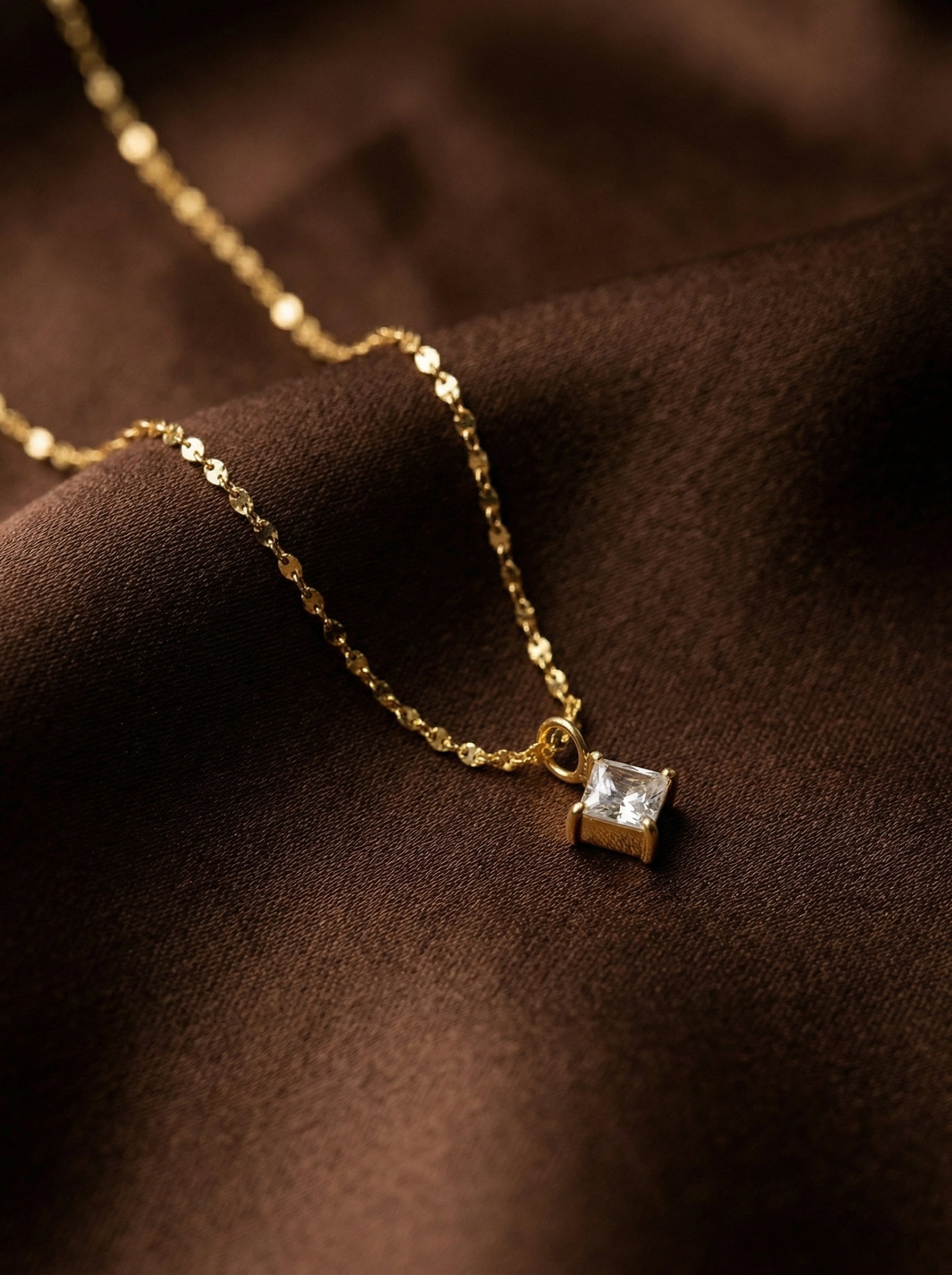 18K Gold Electroplated Stainless Steel Square Diamond Necklace