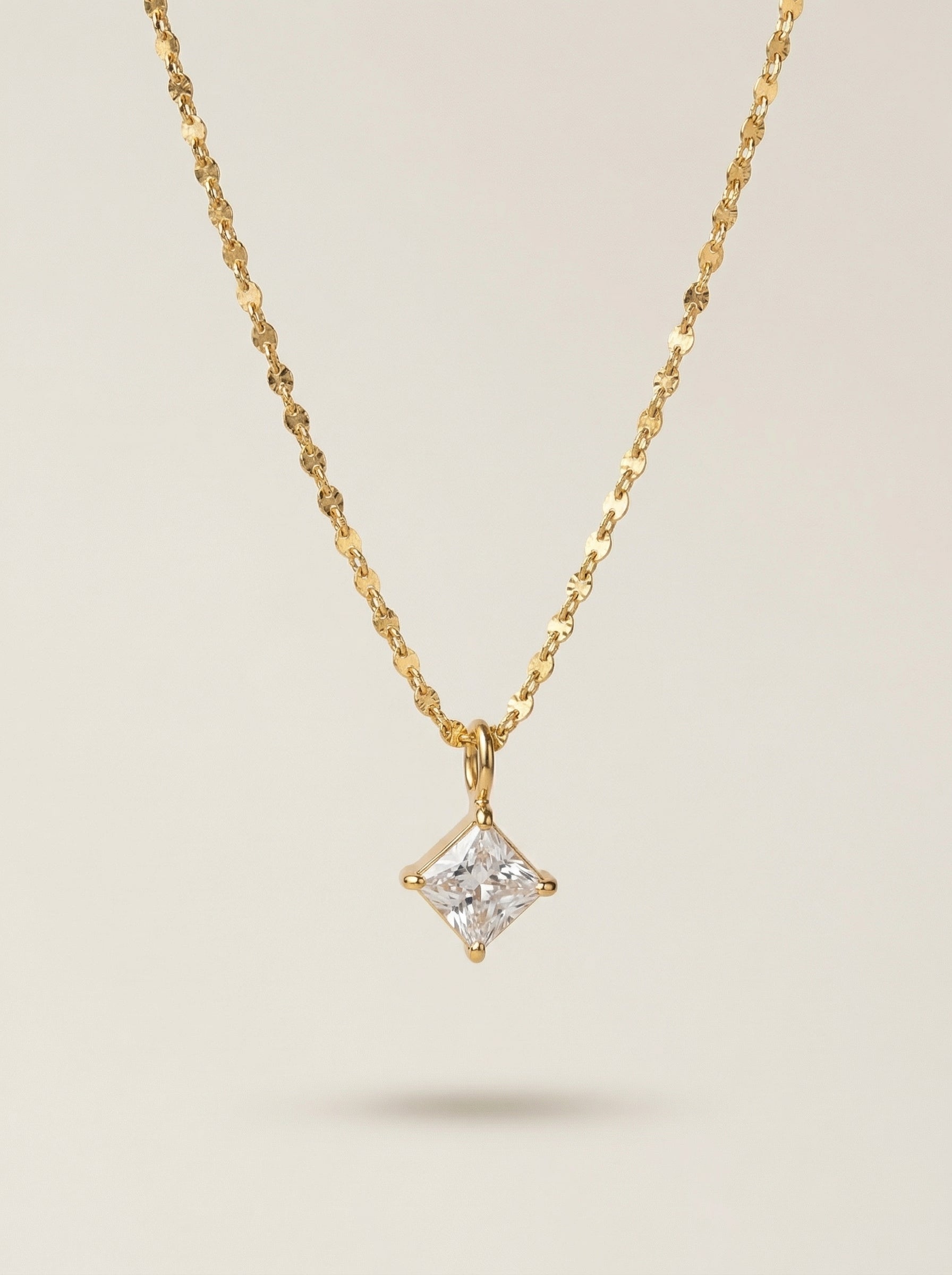 18K Gold Electroplated Stainless Steel Square Diamond Necklace