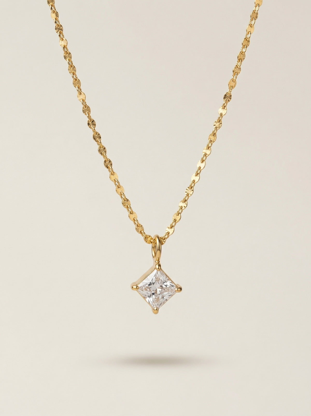 18K Gold Electroplated Stainless Steel Square Diamond Necklace