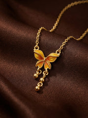Dream Butterfly Necklace in Gold-Tone Titanium Steel with Orange Accents