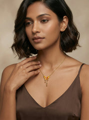 Dream Butterfly Necklace in Gold-Tone Titanium Steel with Orange Accents