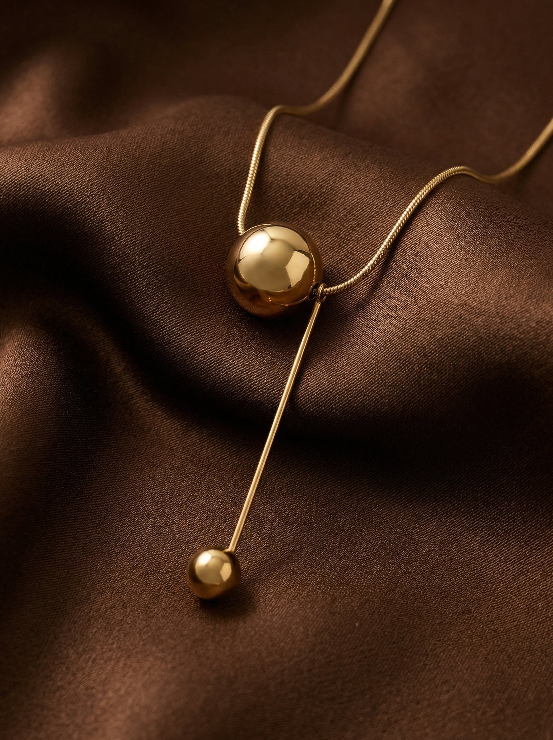 Gold Titanium Steel Dual Sphere Pendant Necklace