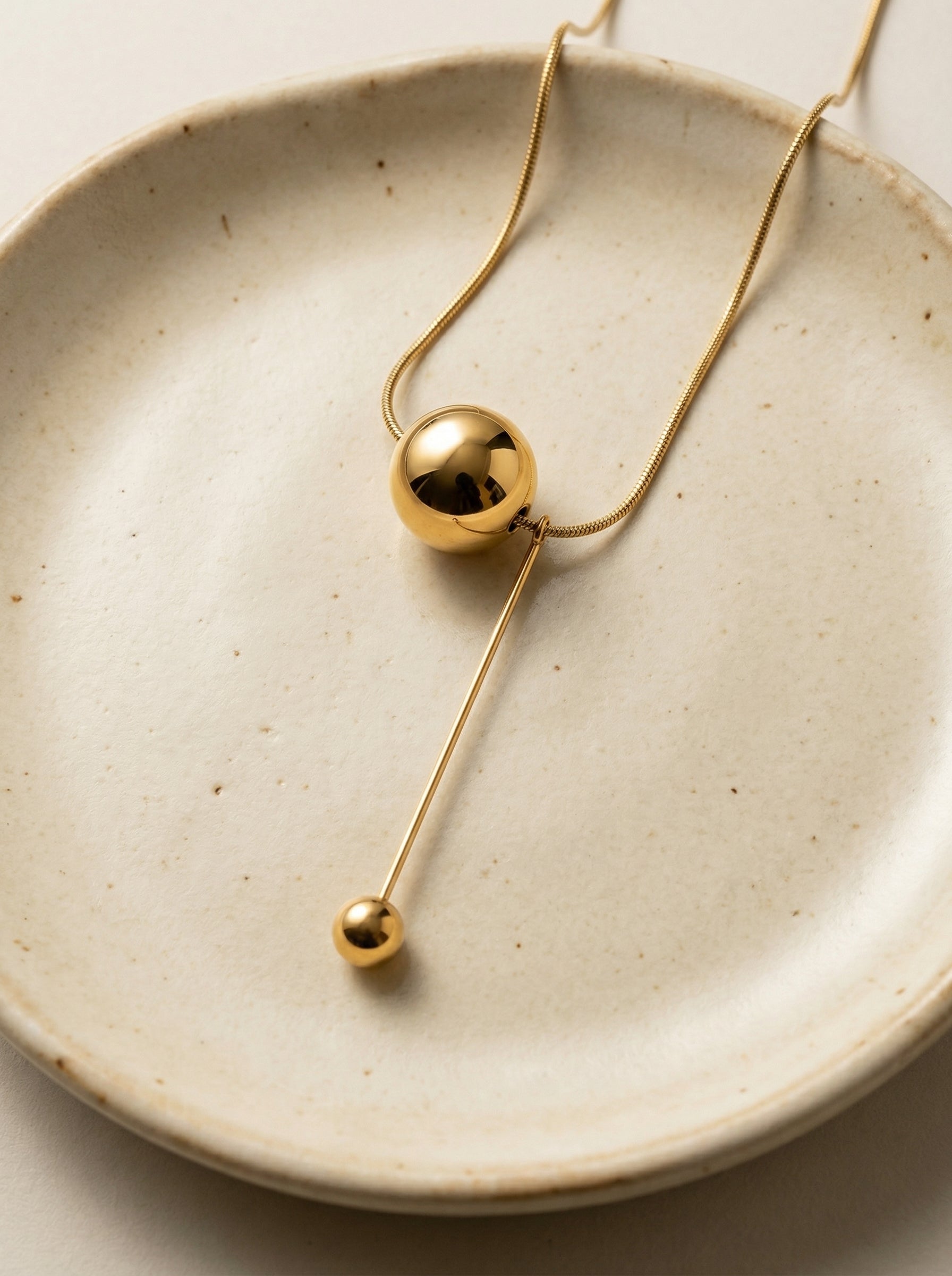 Gold Titanium Steel Dual Sphere Pendant Necklace