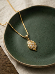 Golden Leaf Pendant Necklace in Alloy Titanium Steel Box Chain
