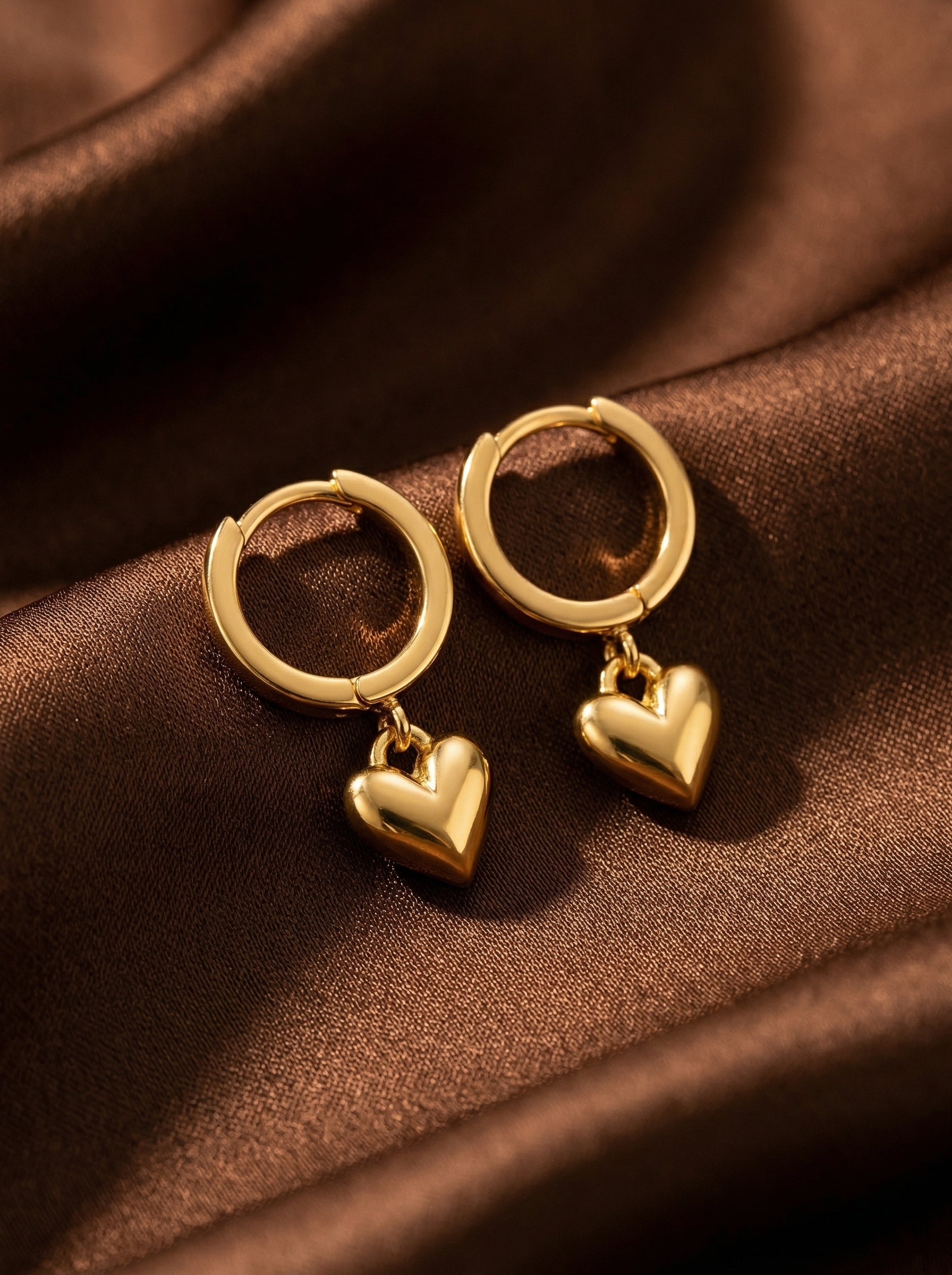 Gold Geometric Heart Drop Earrings | 304 Stainless Steel