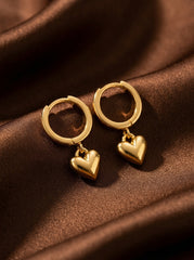 Gold Geometric Heart Drop Earrings | 304 Stainless Steel