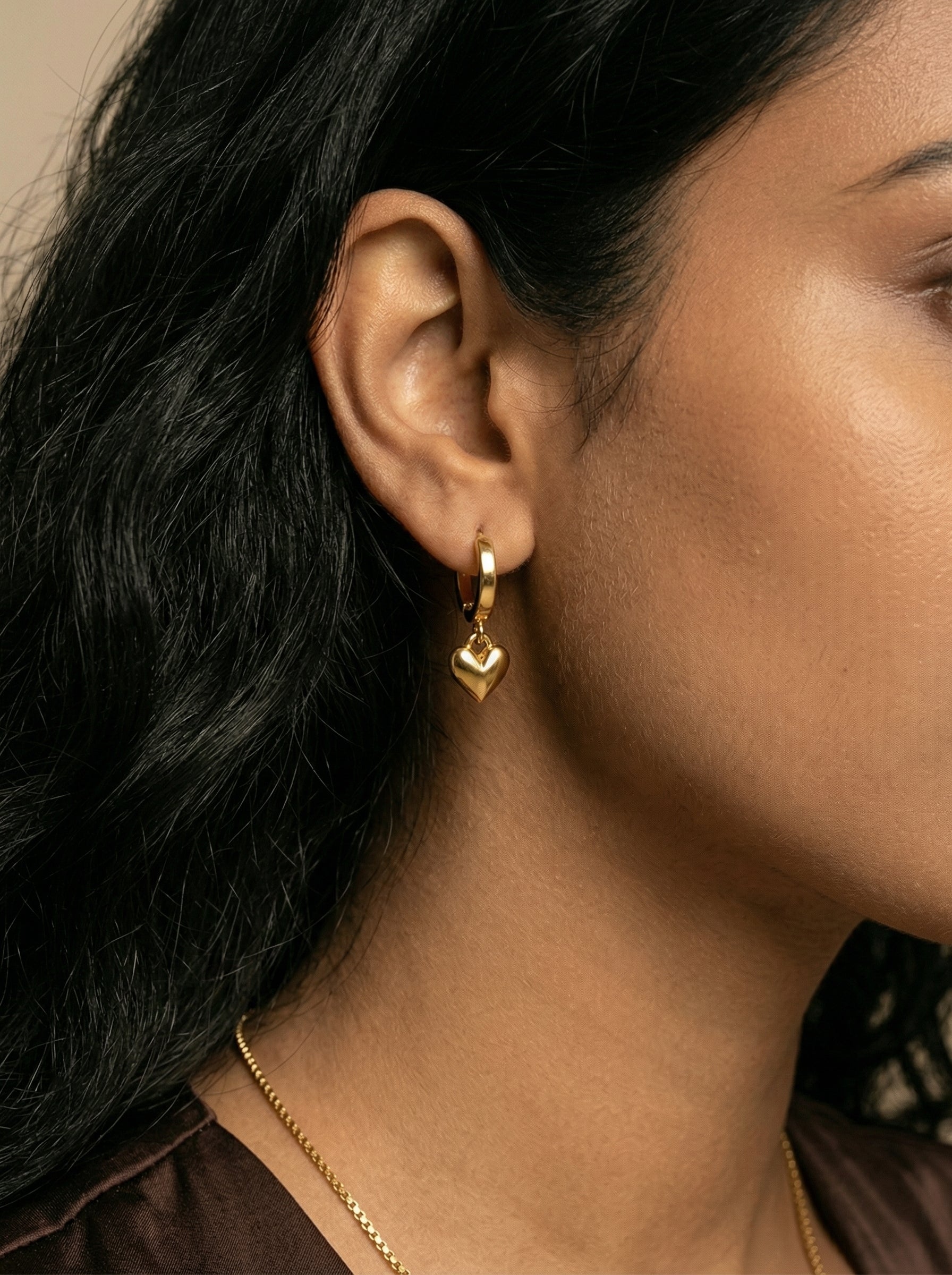 Gold Geometric Heart Drop Earrings | 304 Stainless Steel