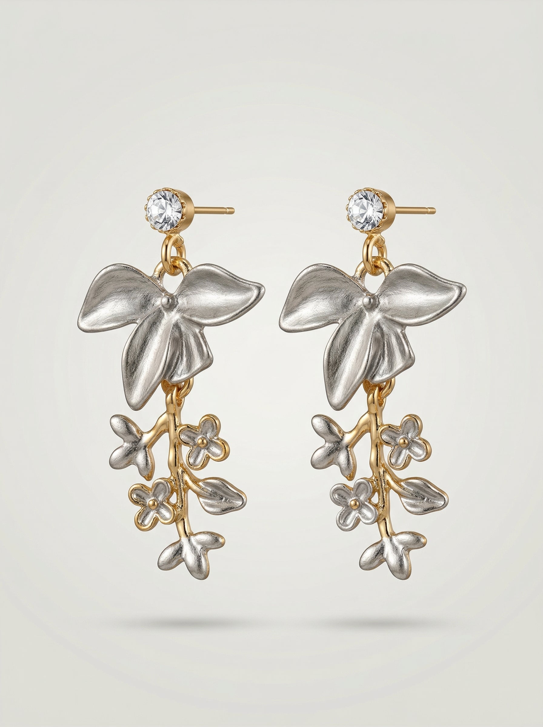 Zirconia Tulip Flower Drop Earrings for Women | Dual Tone Floral Dangle Earrings