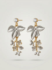 Zirconia Tulip Flower Drop Earrings for Women | Dual Tone Floral Dangle Earrings