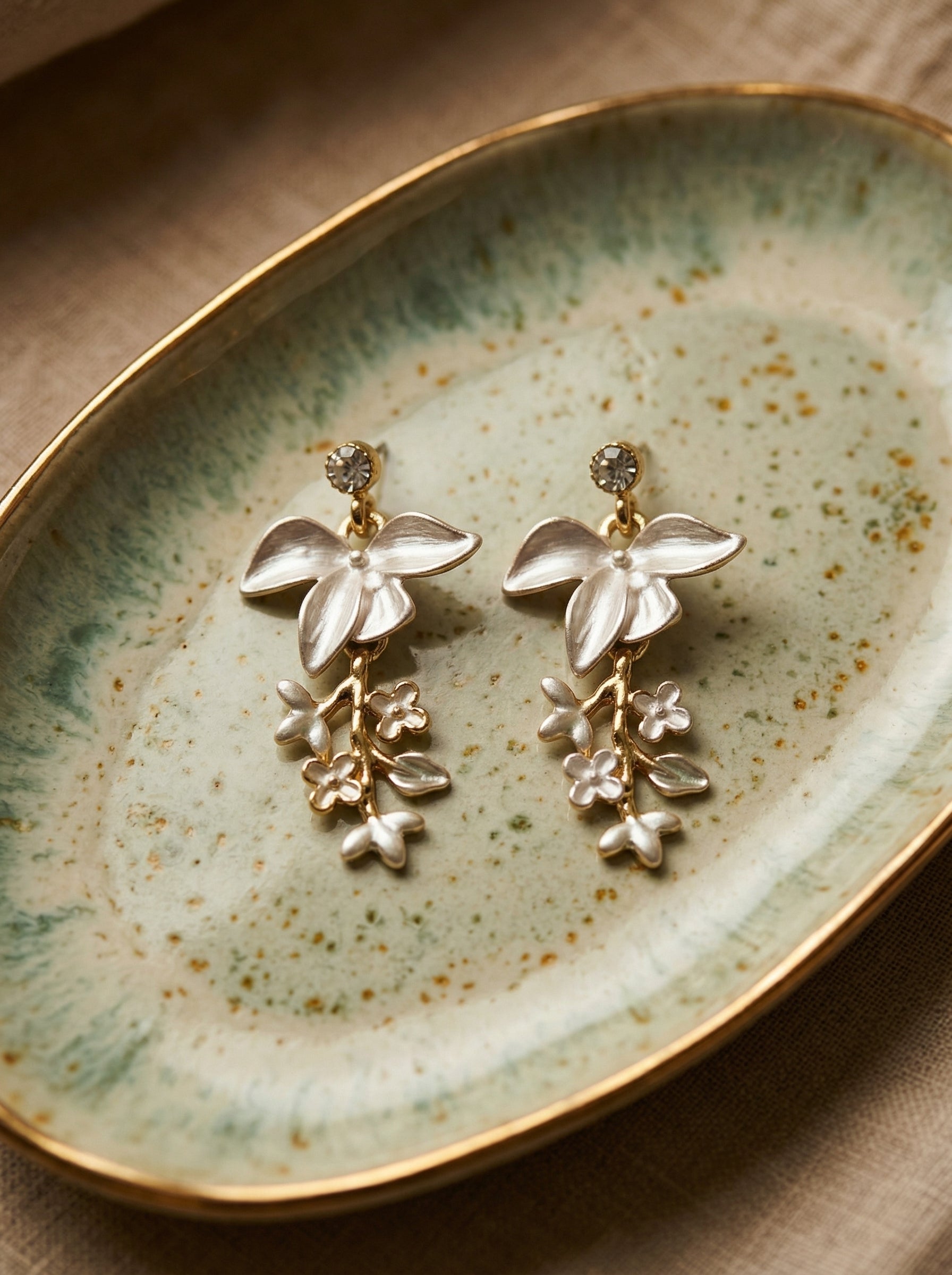 Zirconia Tulip Flower Drop Earrings for Women | Dual Tone Floral Dangle Earrings