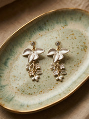 Zirconia Tulip Flower Drop Earrings for Women | Dual Tone Floral Dangle Earrings