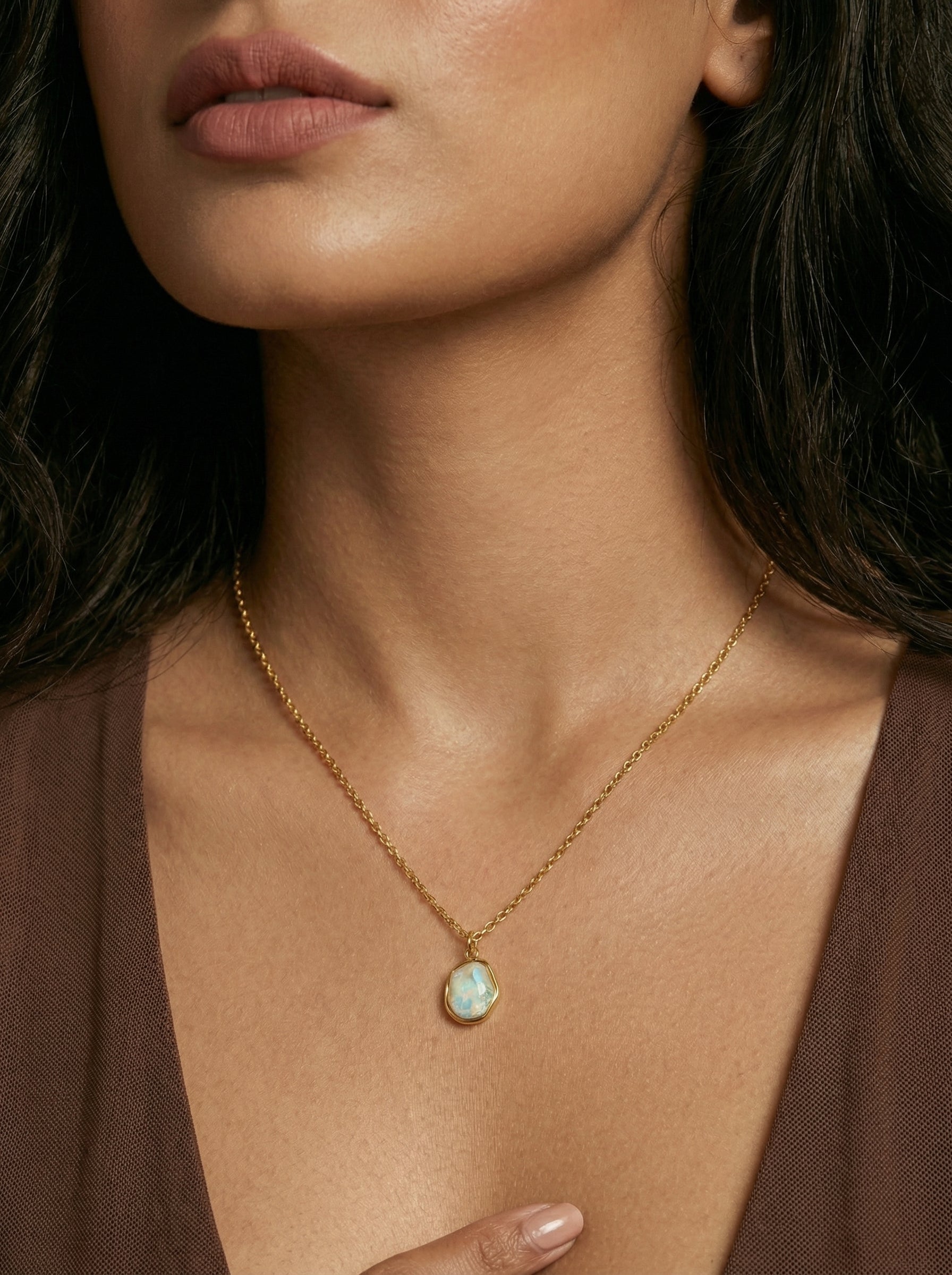 Gold-Plated Geometric Zircon Pendant Necklace – Stainless Steel, Adjustable