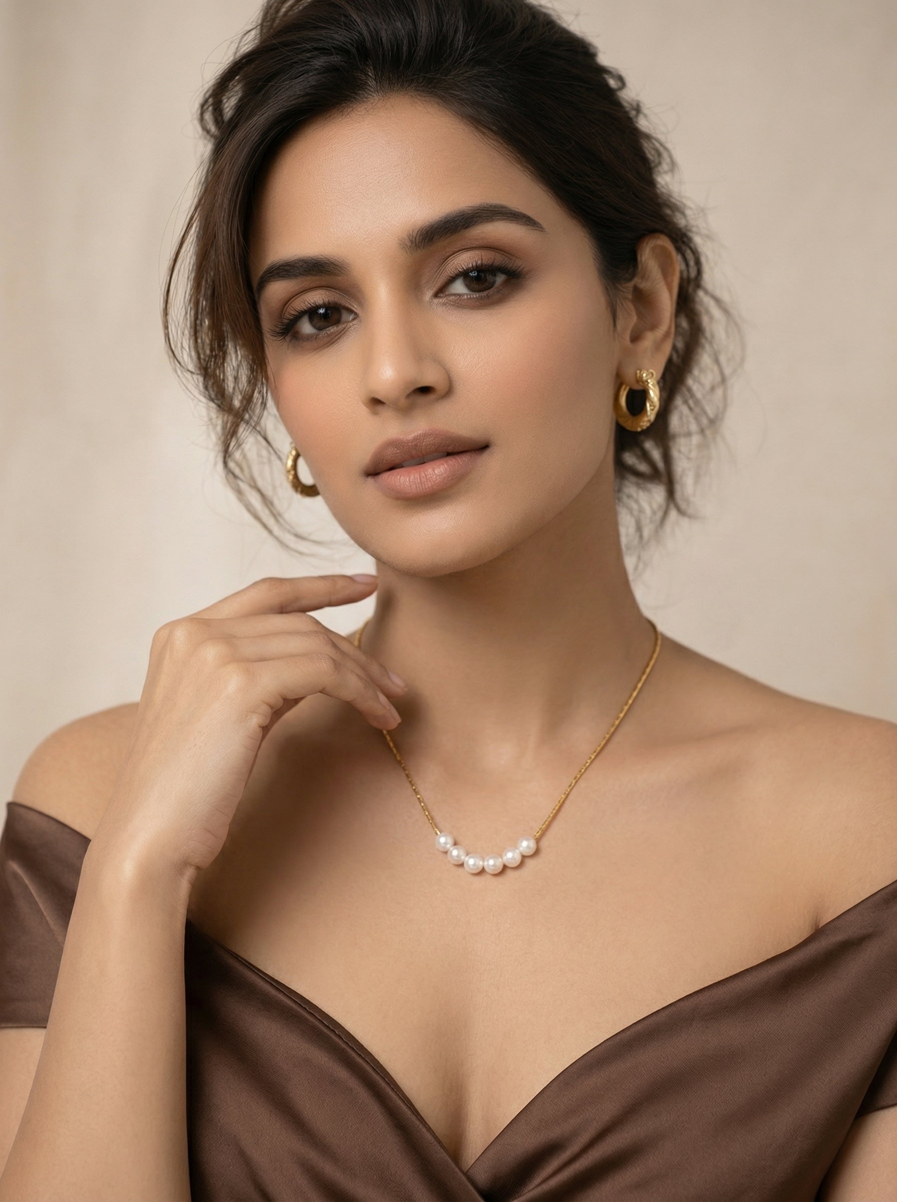 18K Gold Women's Stainless Steel Pendant Necklace with Pearls 47cm