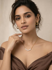 18K Gold Women's Stainless Steel Pendant Necklace with Pearls 47cm