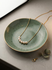 18K Gold Women's Stainless Steel Pendant Necklace with Pearls 47cm