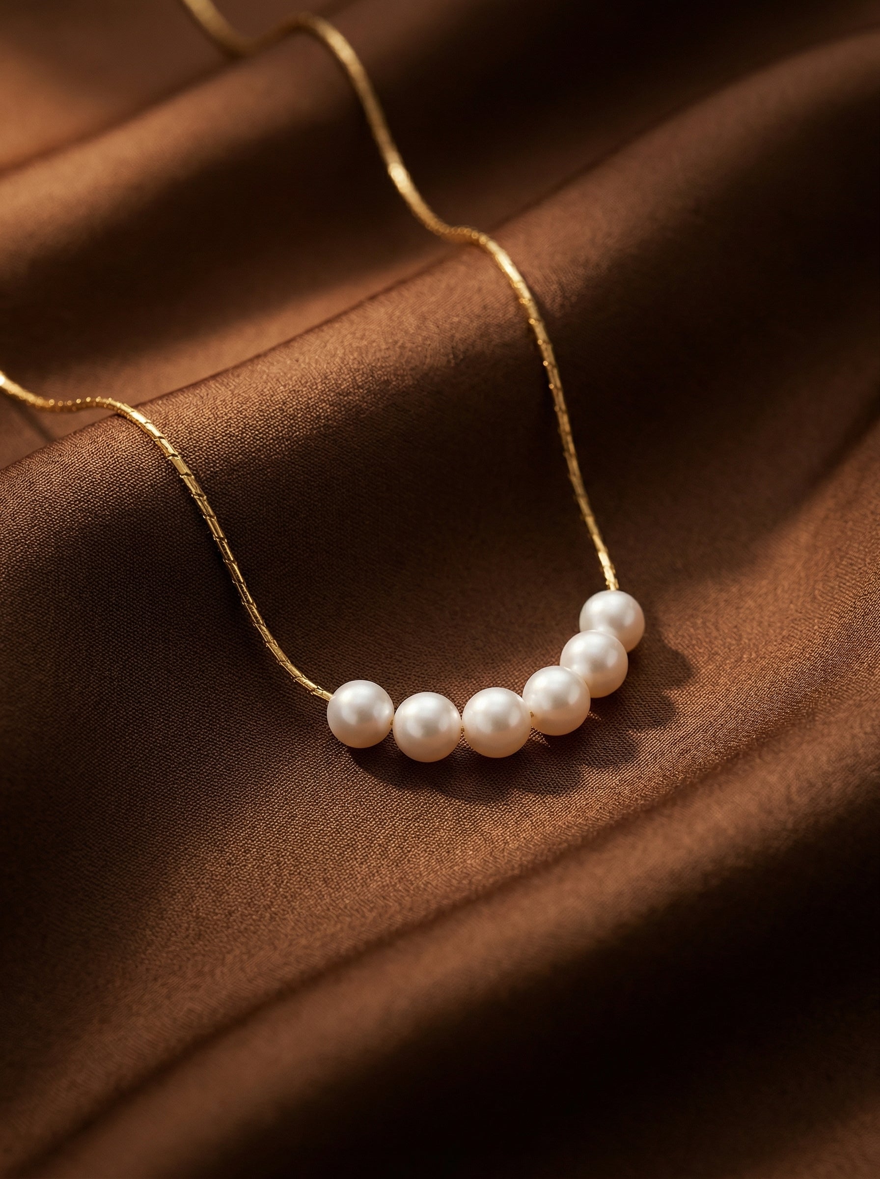 18K Gold Women's Stainless Steel Pendant Necklace with Pearls 47cm