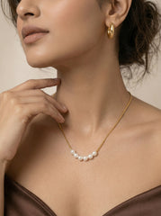 18K Gold Women's Stainless Steel Pendant Necklace with Pearls 47cm