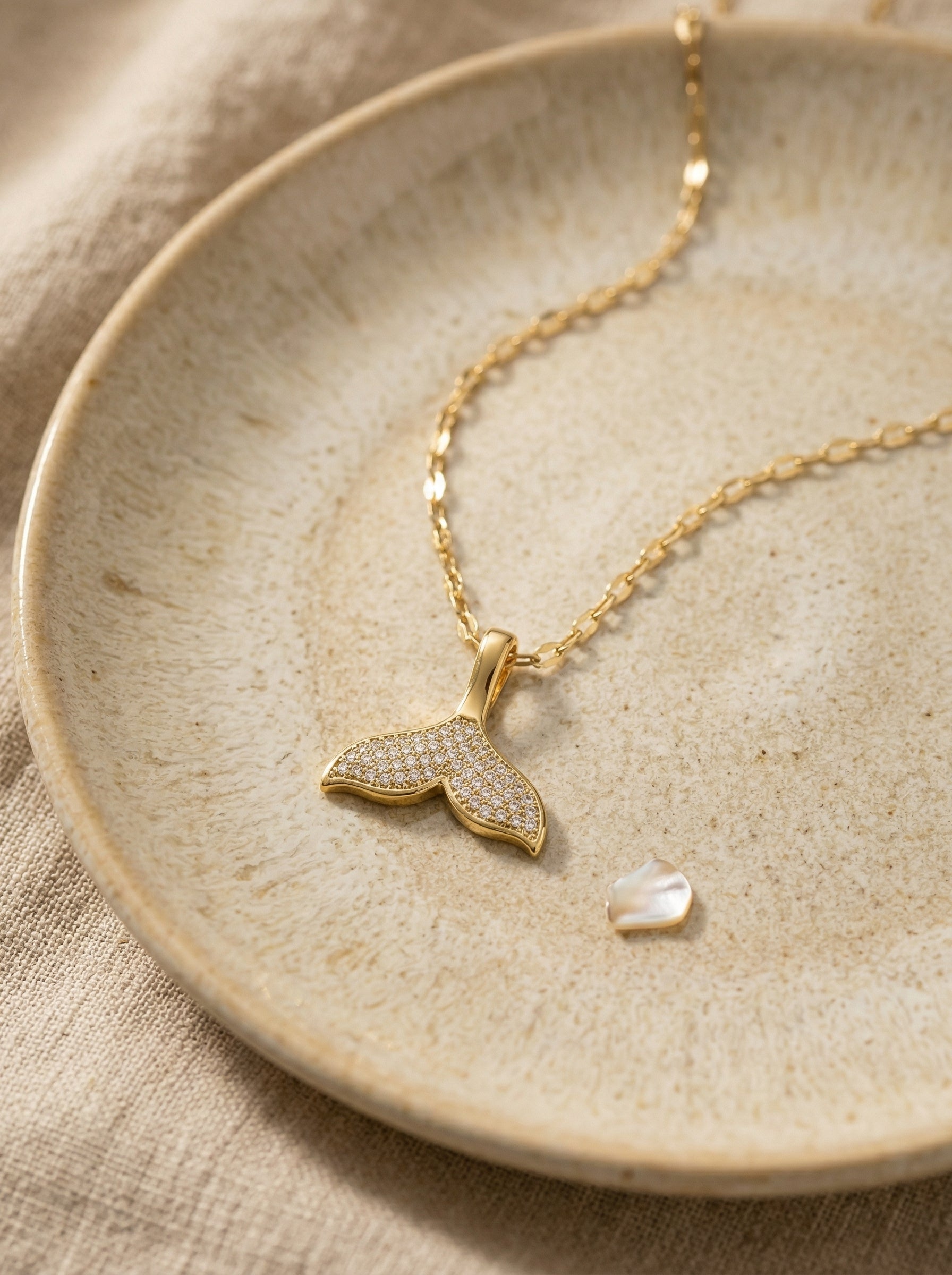 Gold-Plated Stainless Steel Full Diamond Fishtail Necklace