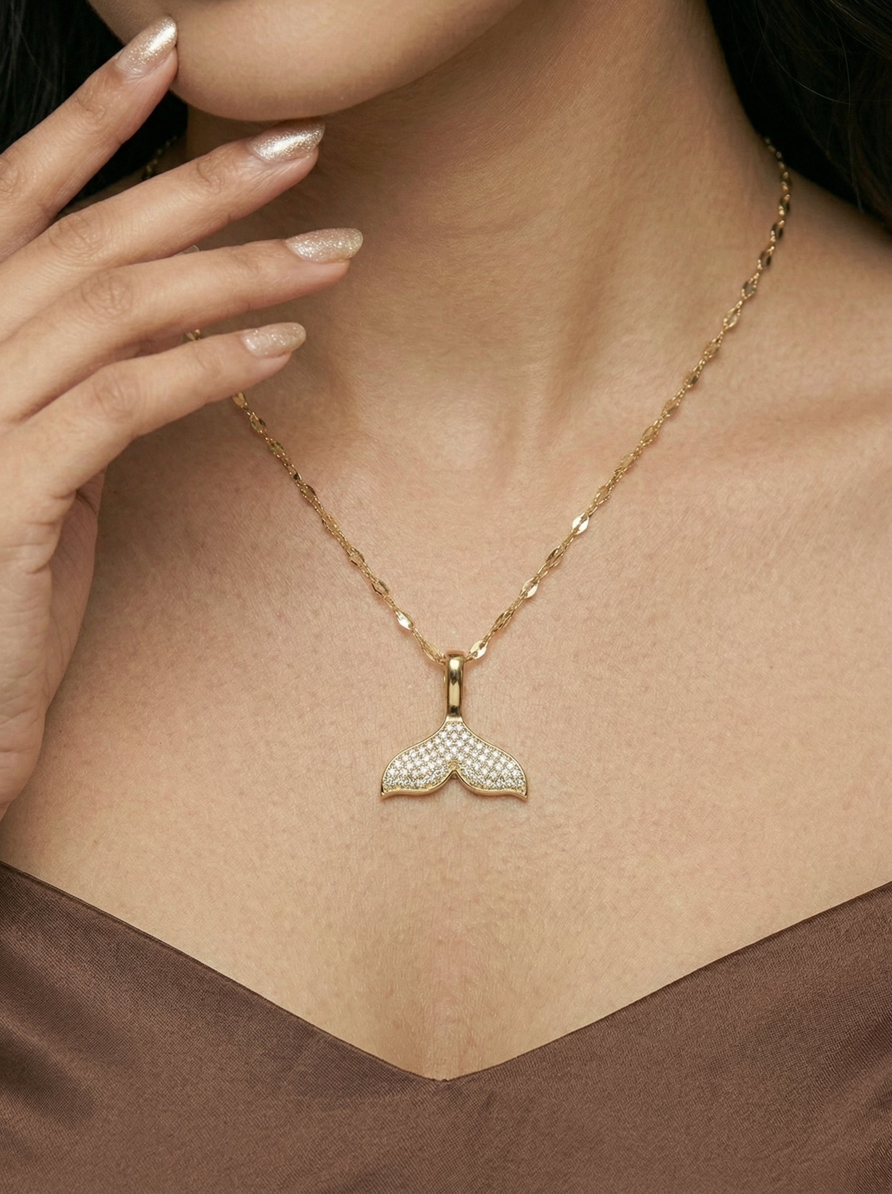 Gold-Plated Stainless Steel Full Diamond Fishtail Necklace