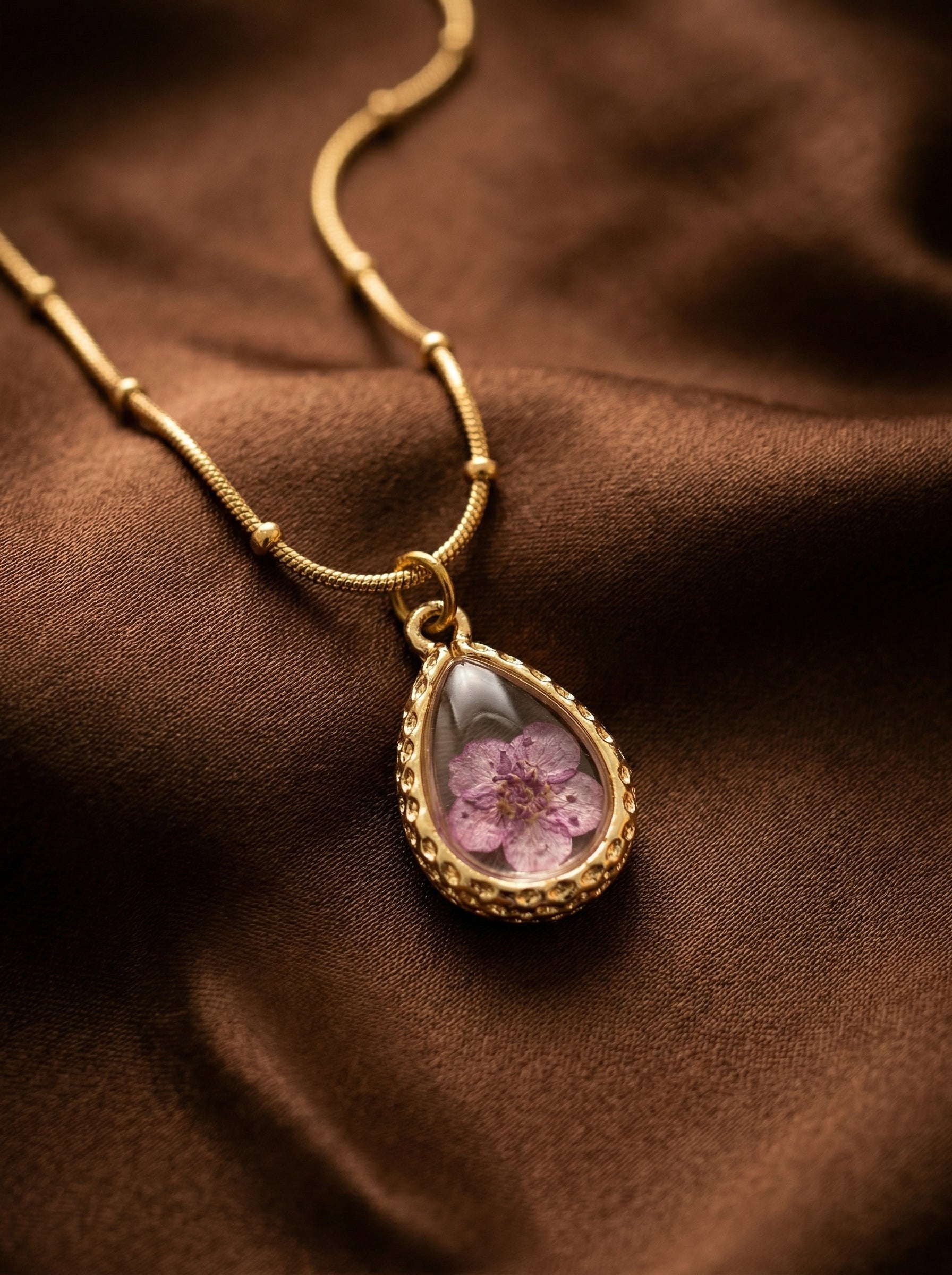 Water Drop Gold & Purple Teardrop Pendant Necklace